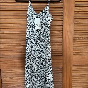 Zara Black and White Slip Midi Dress